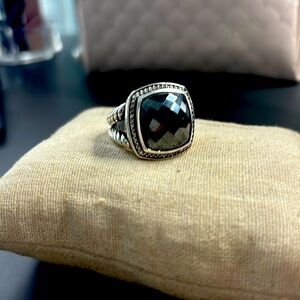 David Yurman Albion Ring 14mm Black Onyx with Diamonds, Sz 8